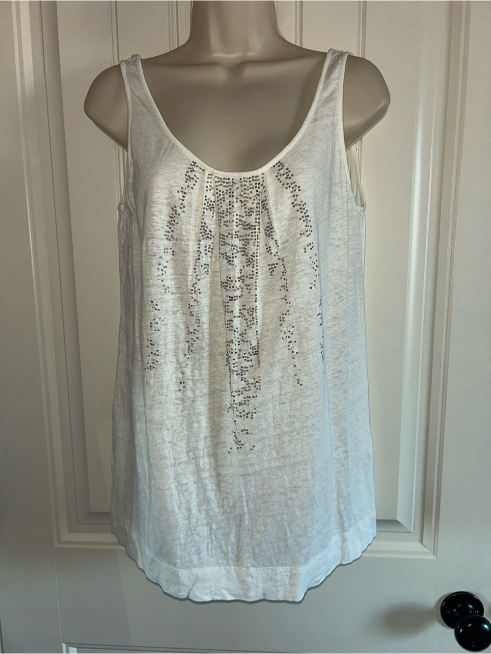 NEW Eileen Fisher White Scoop Neck Linen Sequin Tank Sz S